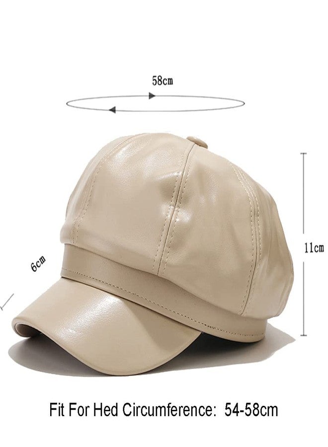 Sydbecs PU Newsboy Caps for Women Solid Color Paperboy Hat Cabbie Painter Cap - Image 2